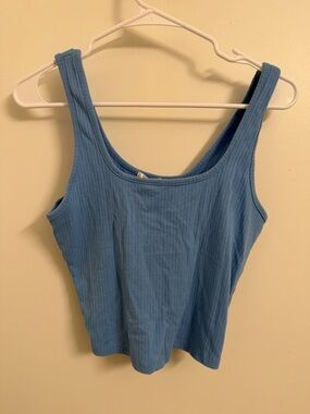 Bozzolo Sky Blue Ribbed Scoop Tank Top